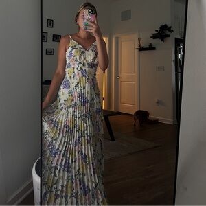 Jessica Simpson Yellow and Blue Pleated Maxi Dress